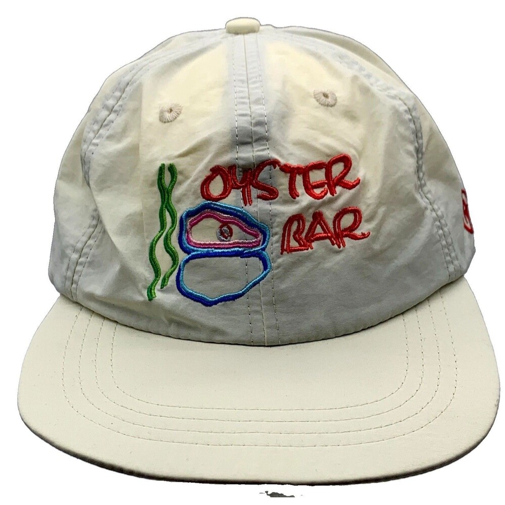 "Oyster Bar" "Rocy's Place"White Adjustable Baseball Cap Hat Embroidered